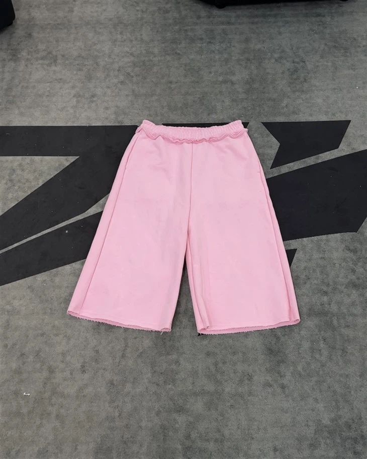 Groothandel OEM katoenen shorts roze gegolfde culottes elastische taille wijde pijpen Kornit DTG-print